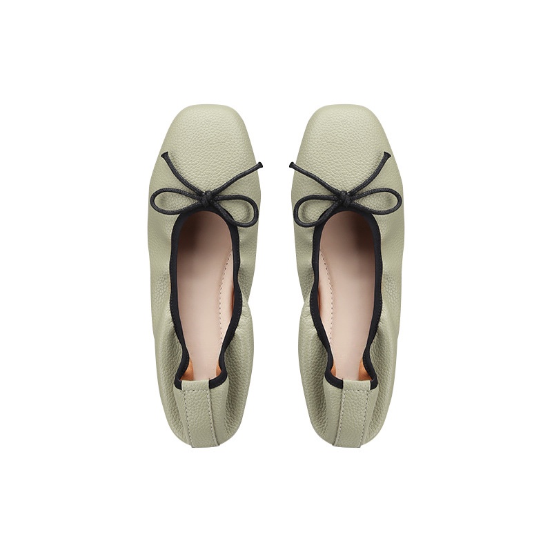 Giày Búp Bê Đế Mềm Mũi Vuông Miệng Nông Đính Nơ Thời Trang Xuân Hè 2023 AA4216