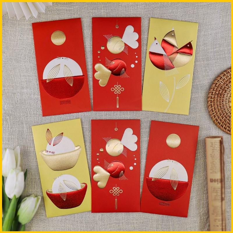 Set 6 Bao Lì Xì Hình Thỏ May Mắn Phong Cách Trung Hoa Cho Năm Mới