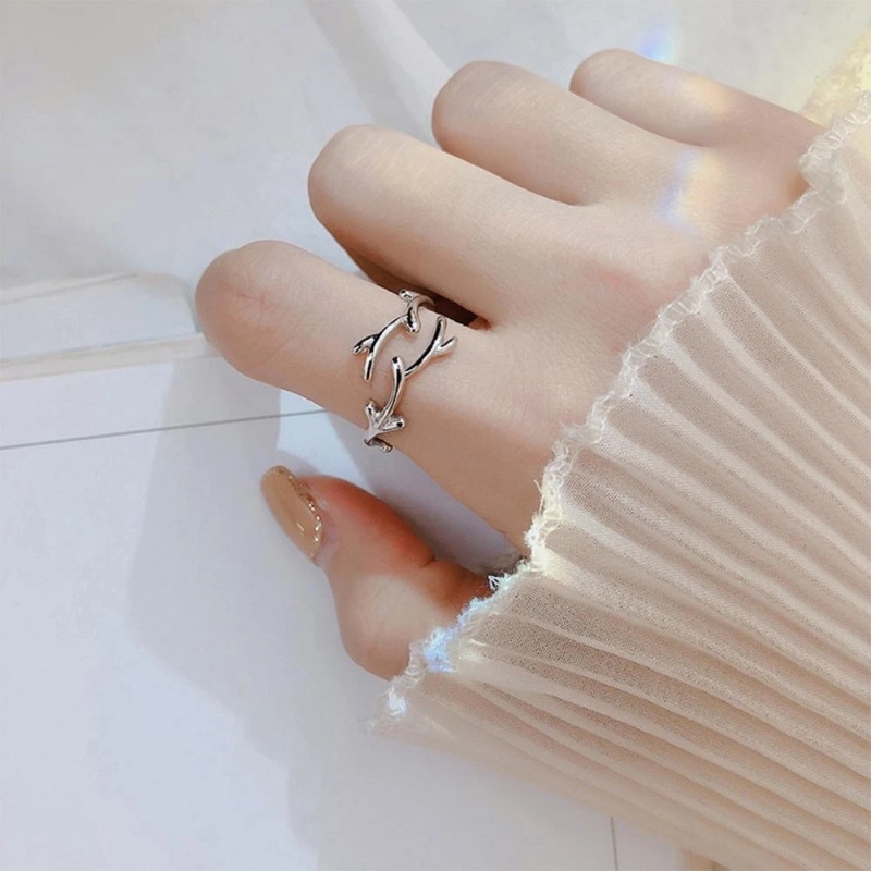 Nhẫn Hở Hình Nhánh Lá / Gạc Hươu Màu Sắc Bạc Tùy Chỉnh Phong Cách Hàn Quốc Thời Trang Cho Nữ