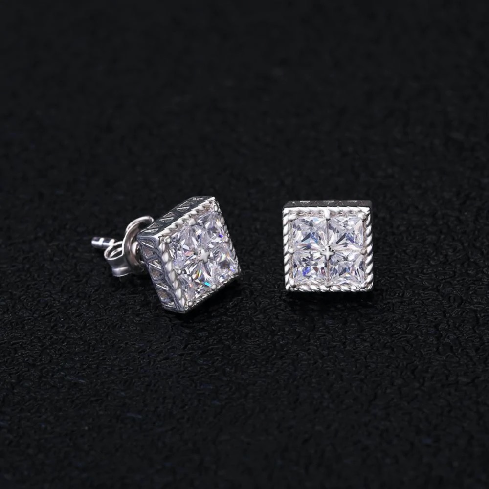 Khuyên Tai Mạ Vàng Đính Đá Zircon Hình Vuông Đơn Giản Phong Cách Hip Hop Cho Nam OHE150