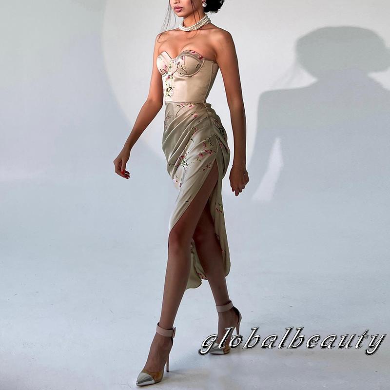 Đầm Dài Không Dây Hở Lưng Họa Tiết Hoa Thời Trang Mùa Hè Cho Nữ