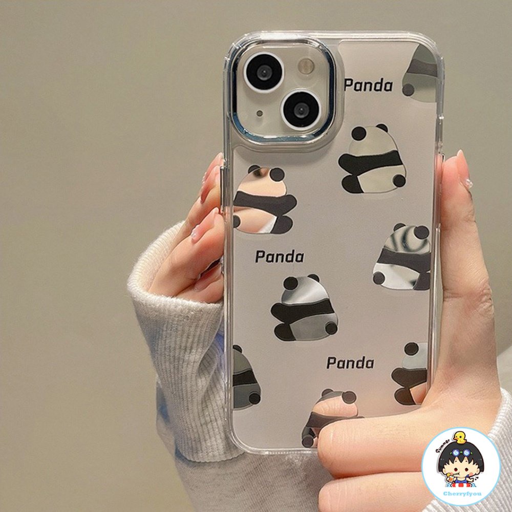 Ốp Điện Thoại Tpu Họa Tiết Gấu Trúc Hoạt Hình Tráng Gương Chống Sốc Cho IPhone 14 Pro Max 11 12 13 Pro Max