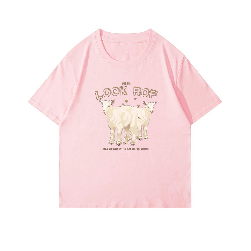 Áo Thun 100% Cotton Tay Ngắn Cổ Tròn In Họa Tiết Phong Cách Hàn Quốc Cho Nữ