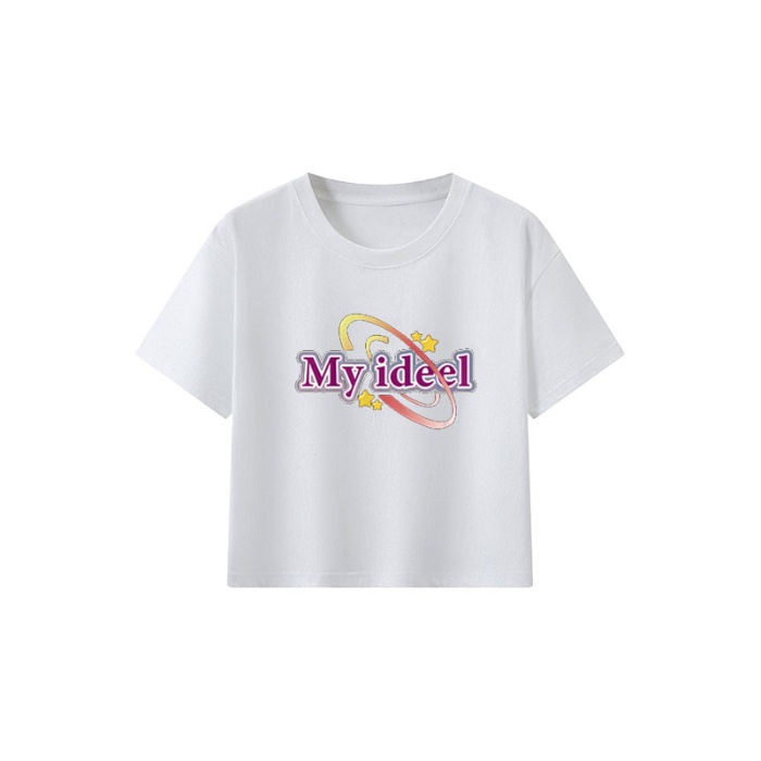 Áo Thun 100% Cotton Tay Ngắn Cổ Tròn In Họa Tiết Phong Cách Hàn Quốc Cho Nữ