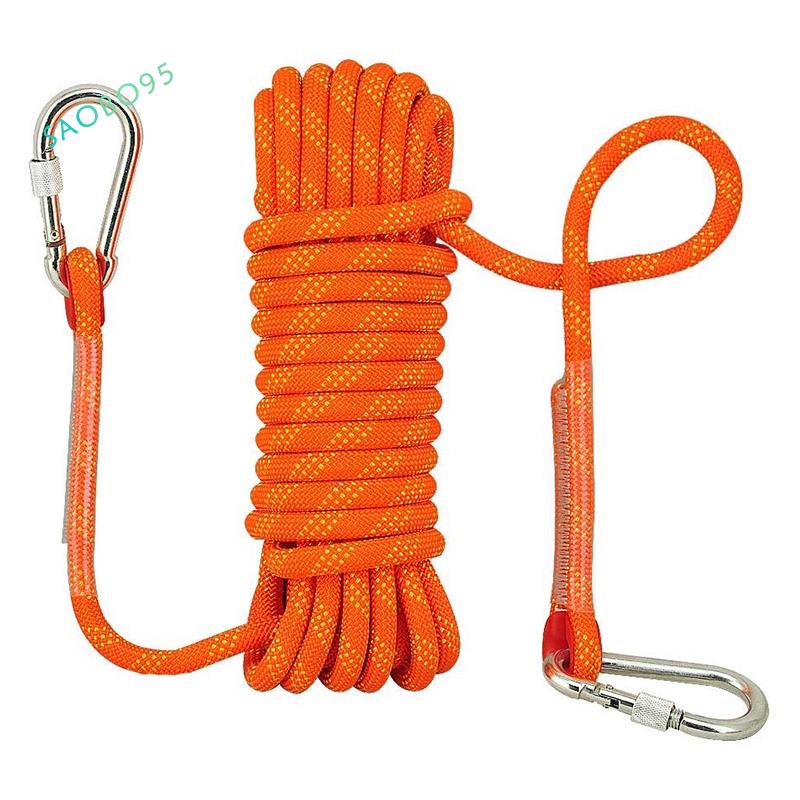 Dây leo núi đá 10M Đường kính 12 mm Dây leo cây hạng nặng Dây an toàn thoát hiểm với 2 Carabiners để bắt đầu Câu cá Cắm trại Đi bộ đường dài và Leo núi