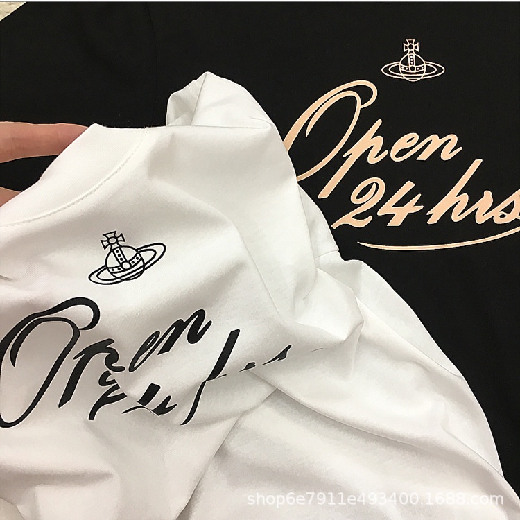 Áo Thun Cotton Tay Ngắn Cổ Tròn Thêu Hình Hành Tinh Phong Cách Vintage Dành Cho Nữ
