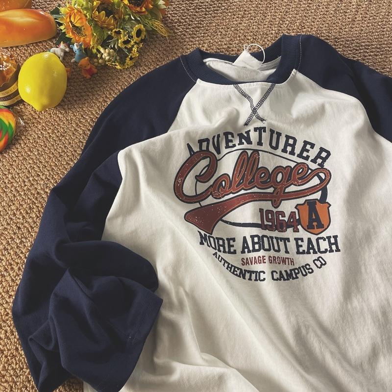 Áo Thun Raglan Tay Dài Dáng Rộng Phong Cách Retro 3 Kiểu Cho Nam Giới Size L-4Xl