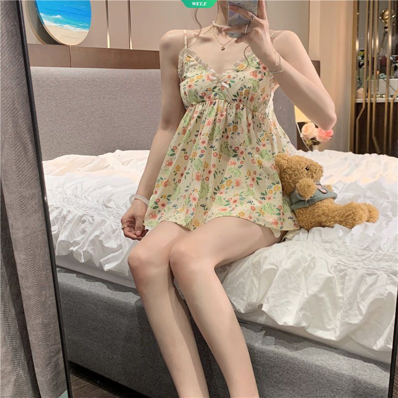 Bộ Đồ Ngủ Hai Dây Có Đệm Ngực Mẫu Mới 2023 Phong Cách Ngọt Ngào Mùa Hè Mát Mẻ Thoải Mái Dành Cho Bạn Nữ Mặc Ở