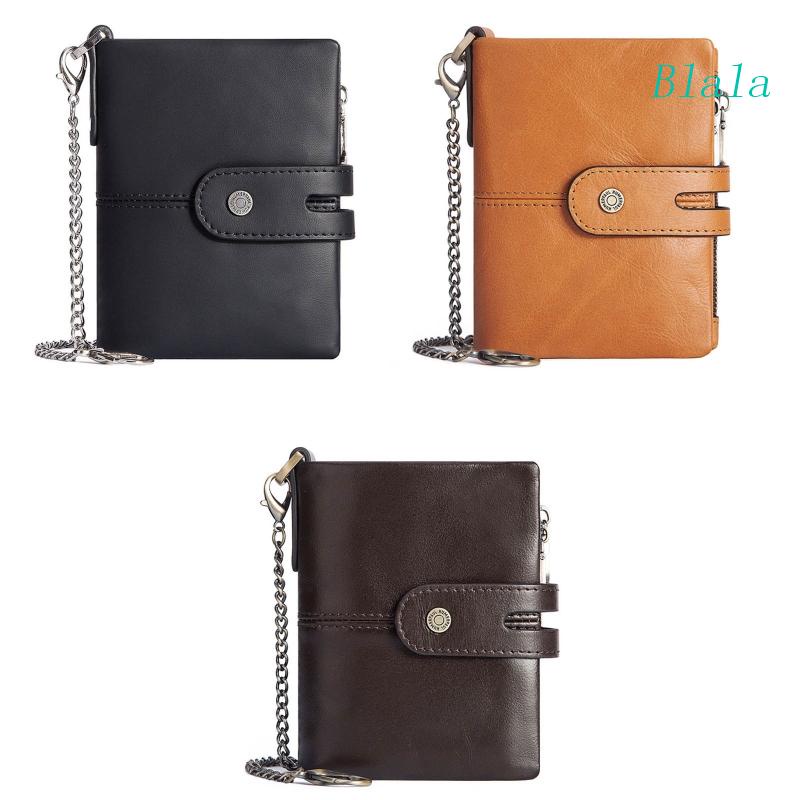 Ví Da Mềm Gập Đôi Có Khóa Kéo Kèm Dây Đeo Sợi Xích Thời Trang Cho Nam