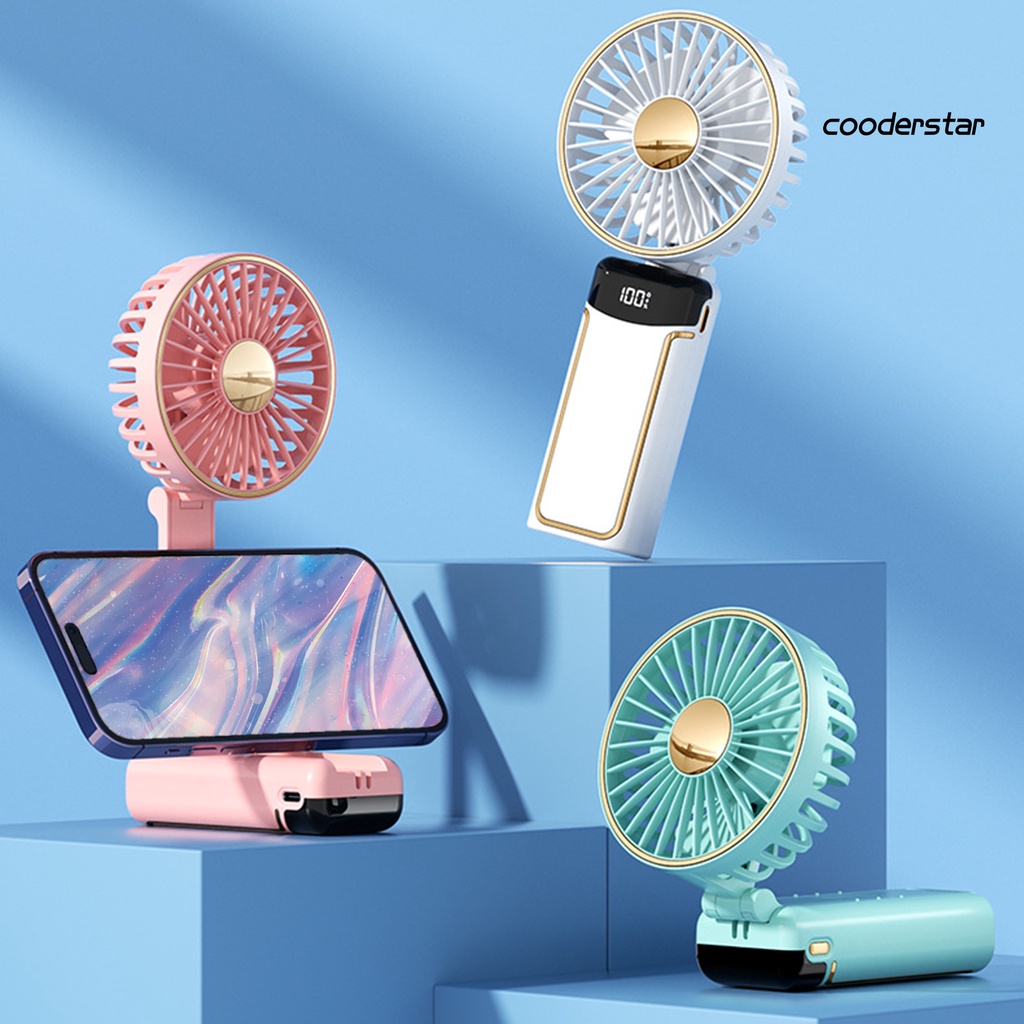 1 Bộ Quạt Làm Mát Cầm Tay 5 Bánh Răng Có Thể Gập Lại Màn Hình Kỹ Thuật Số Tiếng Ồn Thấp Cổng USB