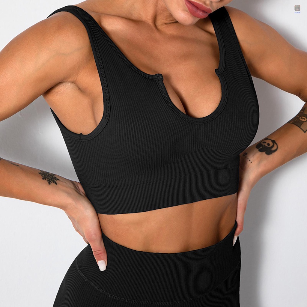 Bộ Trang Phục Thể Thao 2 Mảnh Gồm Áo Croptop Có Đệm Mút + Quần Short Lưng Cao Có Thể Tháo Rời