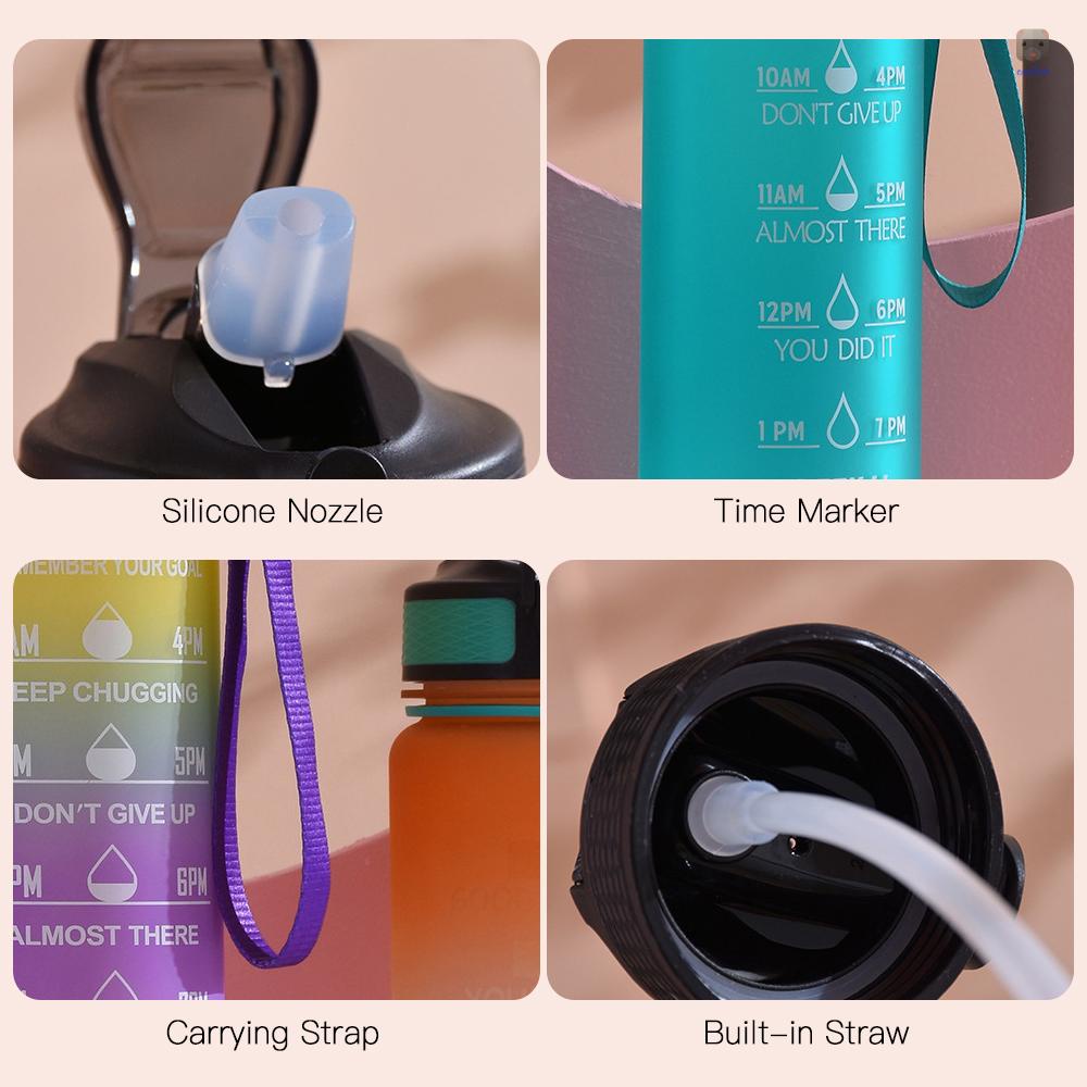 Bình Nước Thể Thao 1L Kèm Ống Hút Và Dấu Thời Gian Chống Rò Rỉ Tiện Dụng