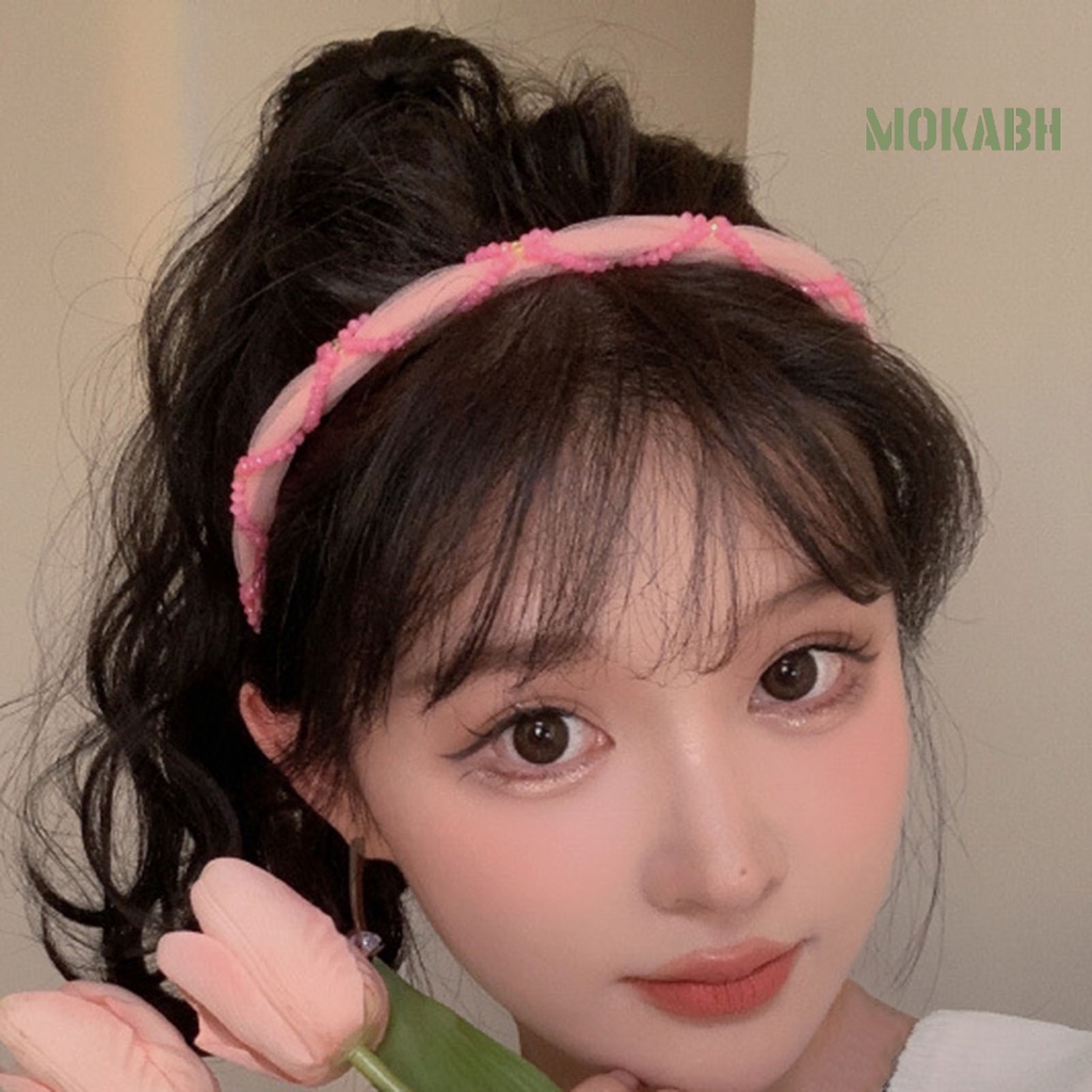 Băng Đô Cài Tóc Lưới Đính Hạt Màu Trơn Đơn Giản Phong Cách Hàn Quốc