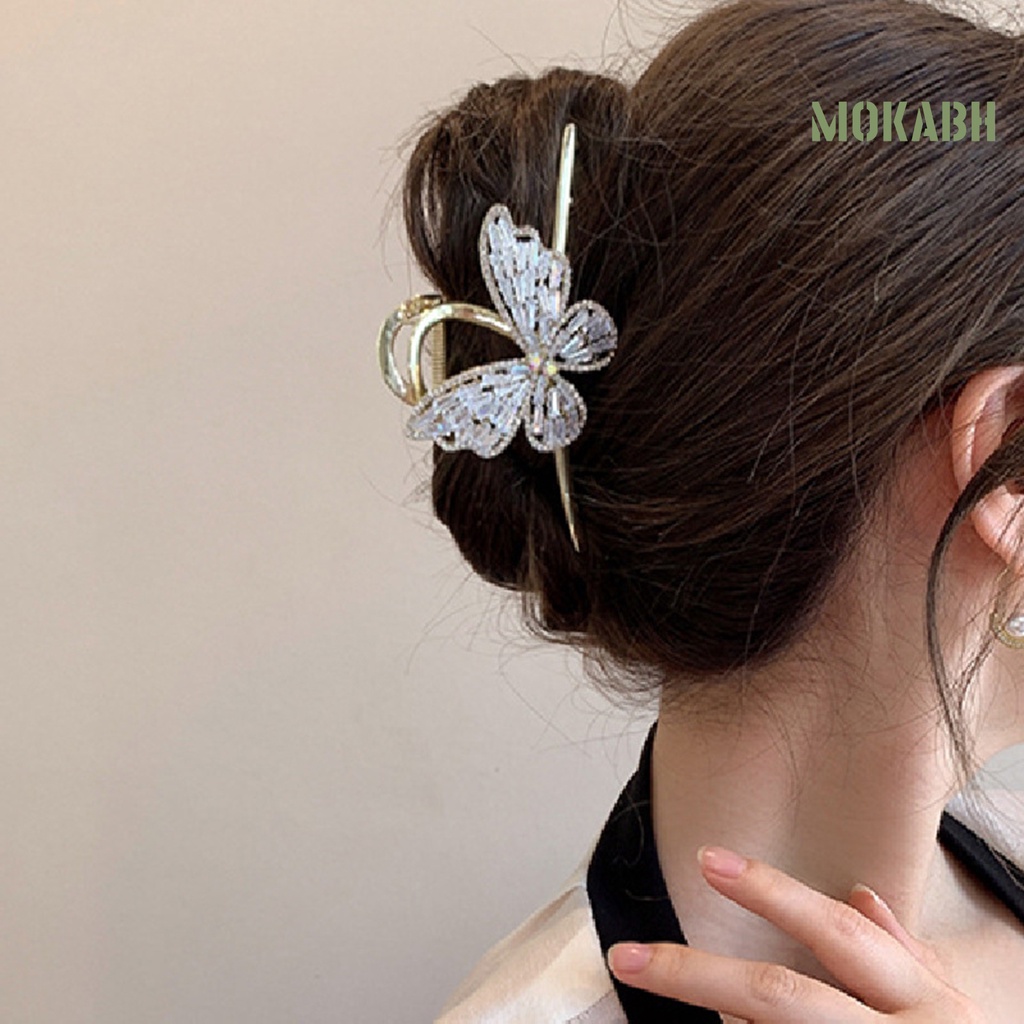 [Mok Abh] Kẹp Tóc Hình Bướm Có Răng Chống Biến Dạng Tinh Tế Lấp Lánh