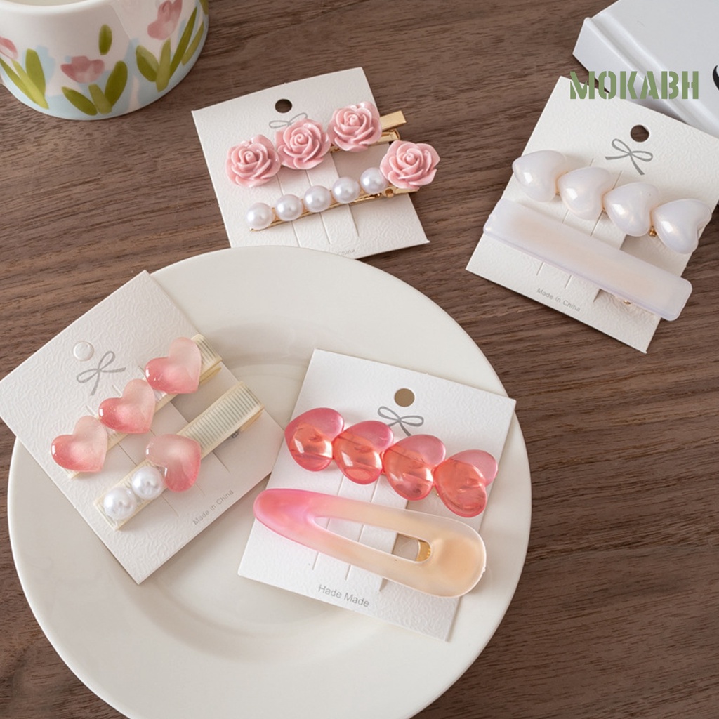 1 Cặp Kẹp Tóc Hình Trái Tim Màu Gradient Trong Suốt Gọn Nhẹ Chống Trượt