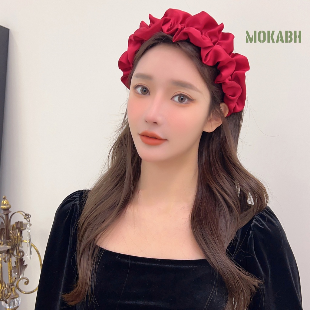 Băng Đô Cài Tóc Bằng Satin Co Giãn Chống Trượt Họa Tiết Đầu Lâu Phong Cách Hàn Quốc