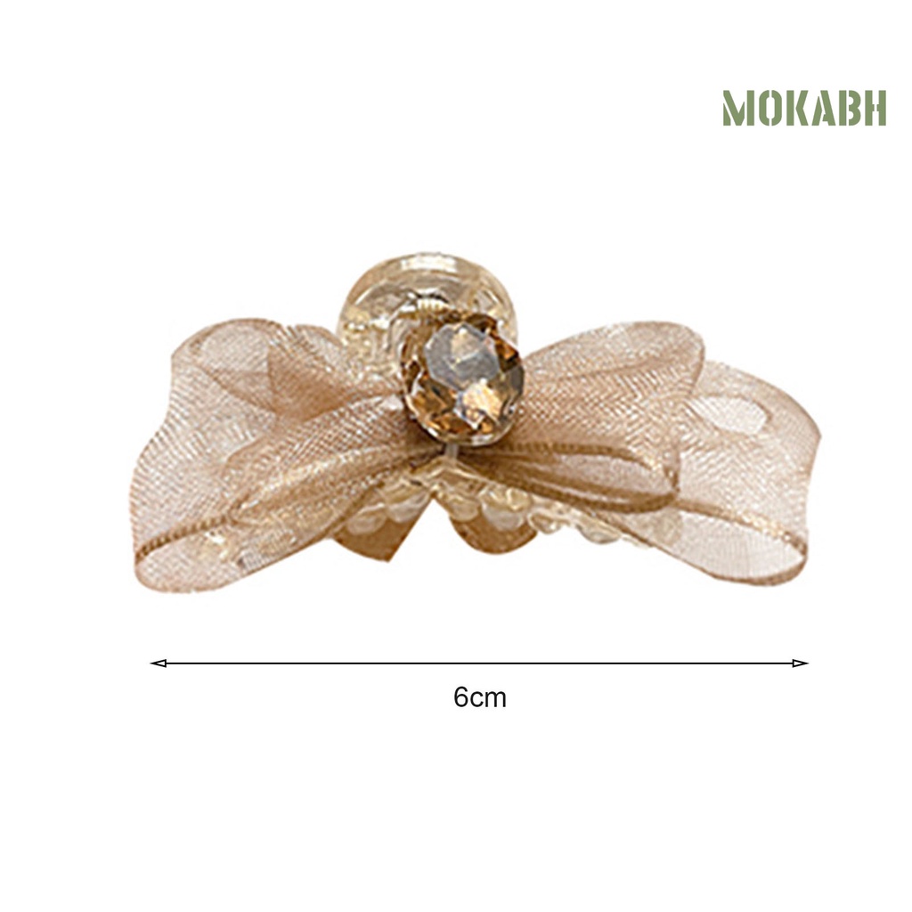 [Mok Abh] Kẹp Tóc Hình Nơ Hai Mặt Đính Đá Chống Trượt Co Giãn Dành Cho Nữ