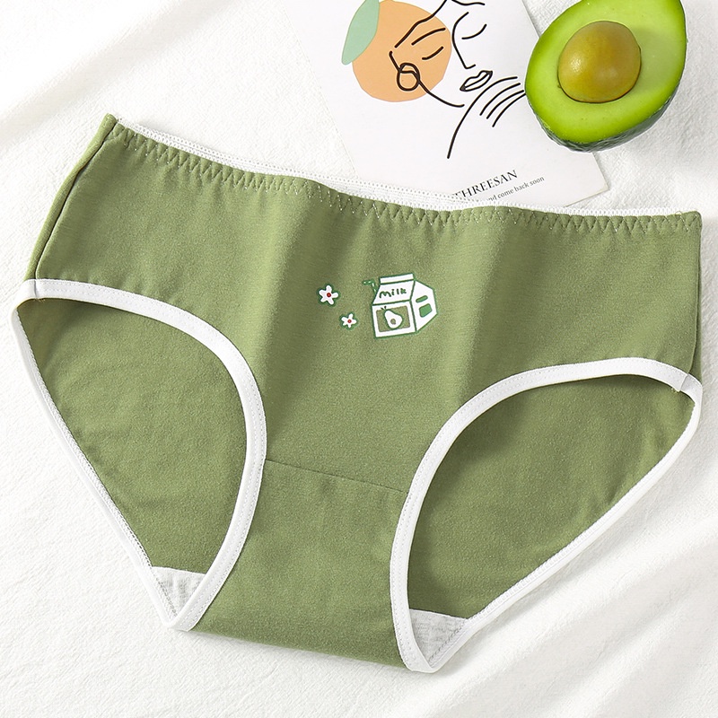 Quần Lót Đáy Cotton Màu Xanh Lá Sữa Bơ Tươi Mới Đơn Giản Phong Cách Nhật Bản Đáy Giữa Eo Cho Nữ Sinh