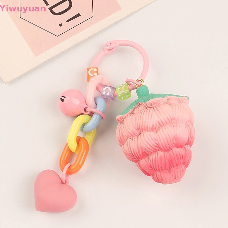 < Yiwuyuan > Móc Khóa Quả Dâu Tây Màu Hồng Dễ Thương Có Quả Bóng Lông Trang Trí Ba Lô Xe Hơi Ch