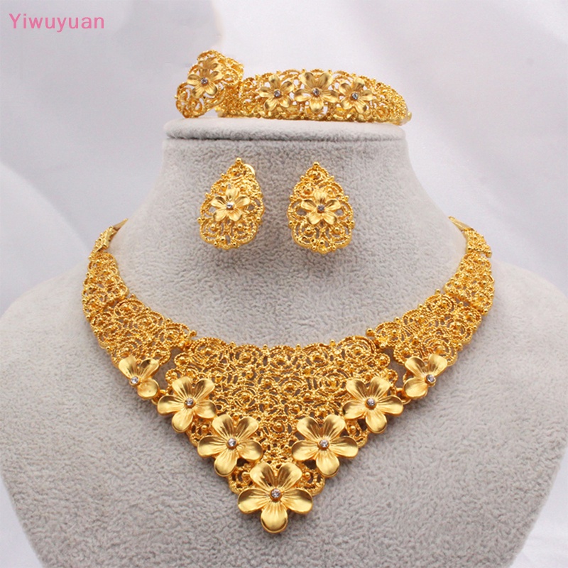 &lt; Yiwuyuan &gt; Bộ Trang Sức Màu Vàng Đồng Châu Phi Mặt Vòng cổ Lớn Và Trang Sức Vòng Tay Kiểu Ý Dành Cho Nữ Mới