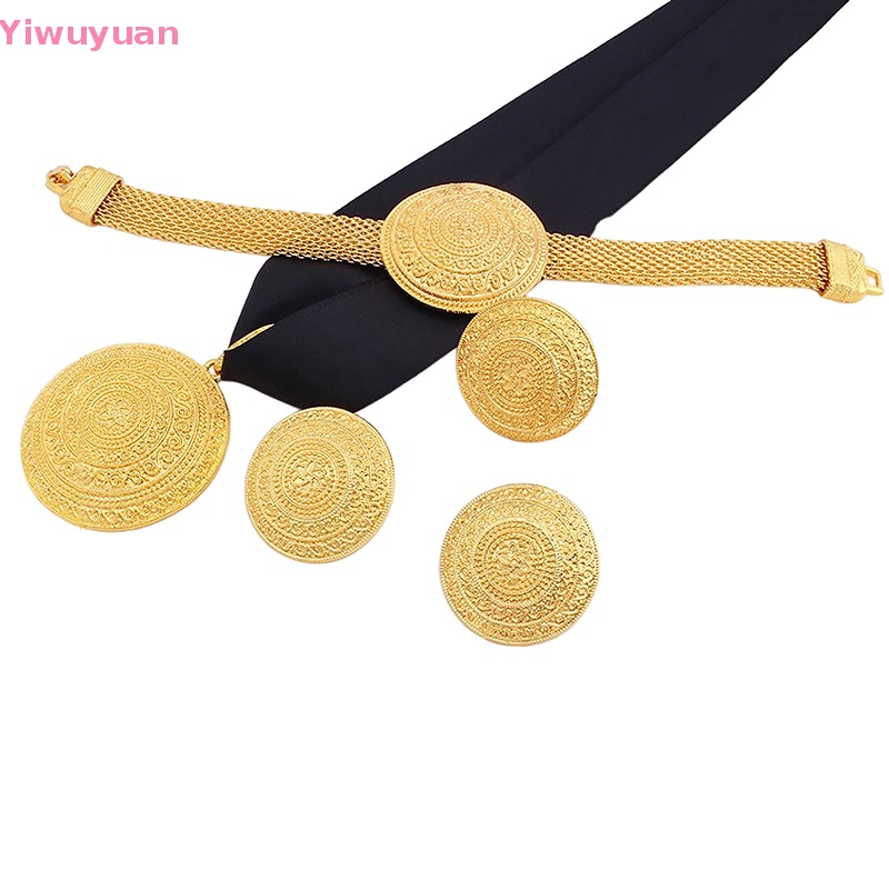 < Yiwuyuan > Bộ Trang Sức Màu Vàng Đồng Châu Phi Mặt Vòng cổ Lớn Và Trang Sức Vòng Tay Kiểu Ý Thích Hợp Làm Quà Tặng Đám