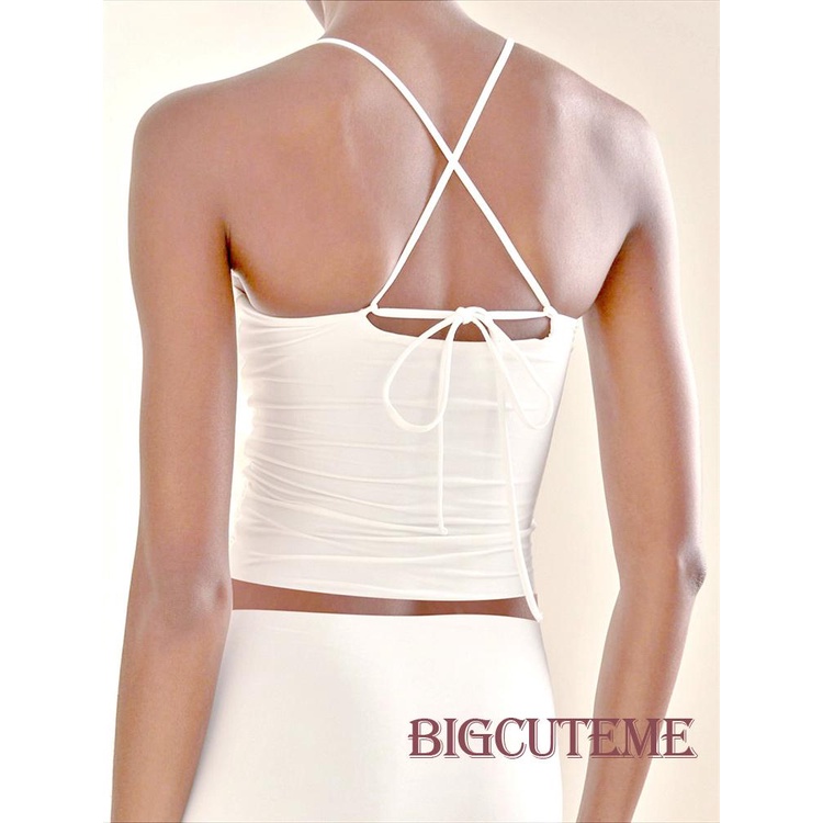 [] - Áo Crop Top Hai Dây Không Tay Khoét Lỗ Trước Họa Tiết Hoa 3D Cho Nữ