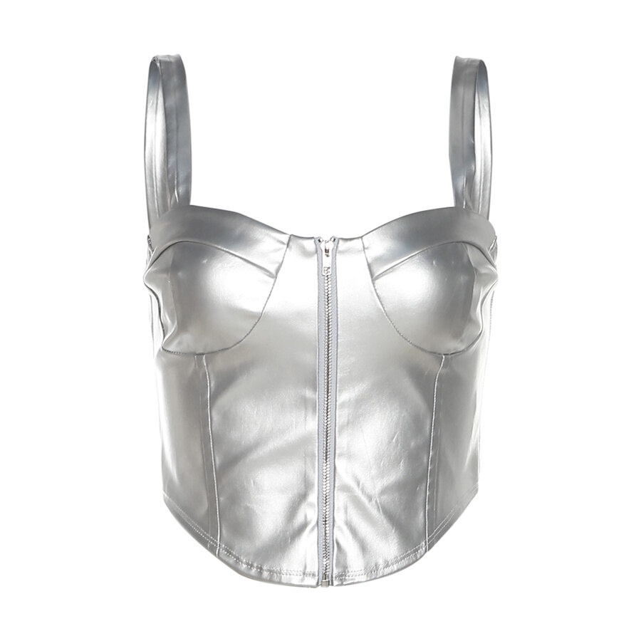 Kliou 2023 Áo Hai Dây Sát Nách Dây Đeo Mỏng Màu Trơn Có Khóa Kéo Phong Cách Hipster Đường Phố Cho Nữ