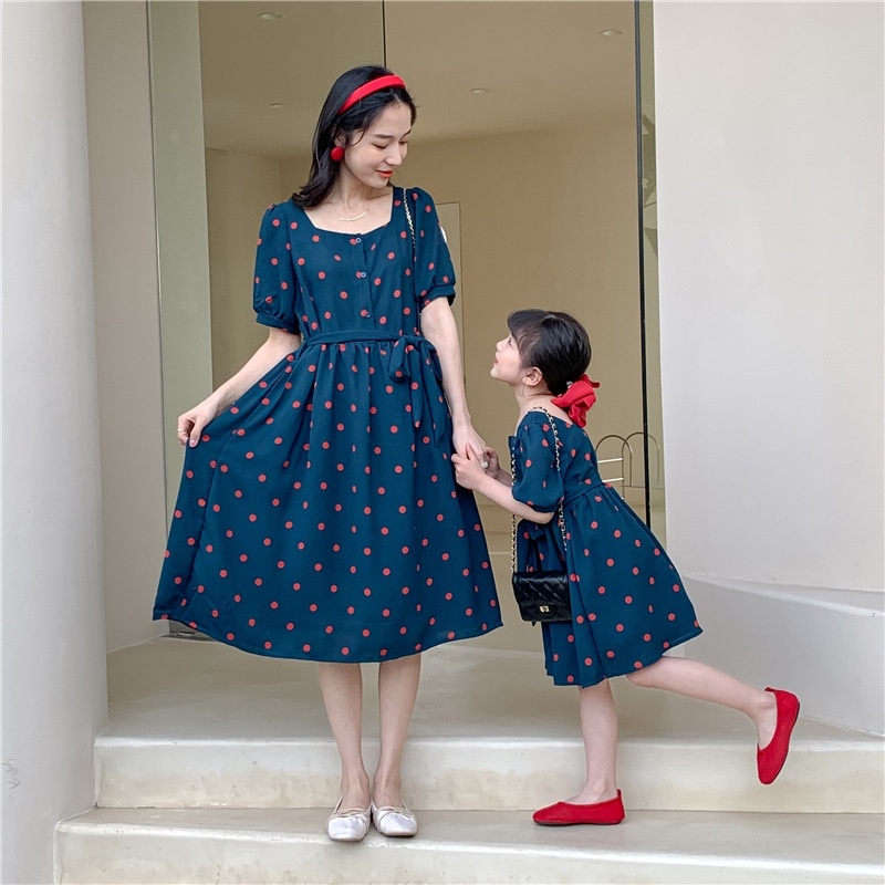 Riconini Đầm Voan Dài Chấm Bi Cao Cấp Phong Cách Retro Pháp Cho Mẹ Và Bé