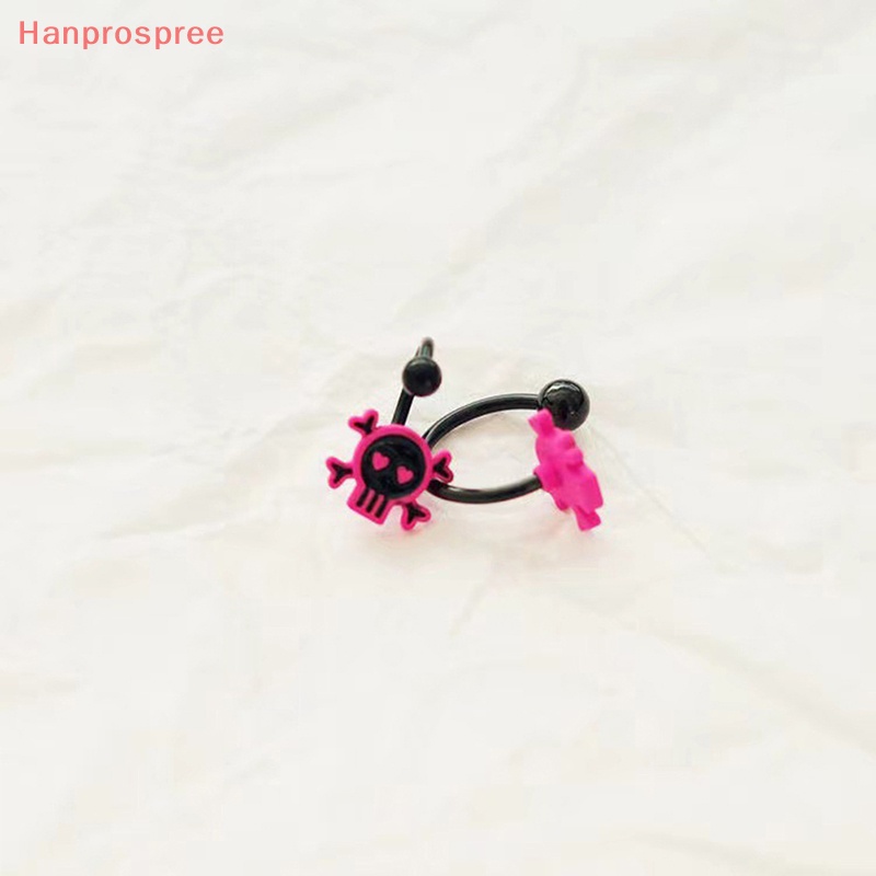 Hanprospree > Nhẫn Đeo Mũi / Môi / Lưỡi / Chân Mày Hình Đầu Lâu Màu Hồng Đen Phong Cách Punk
