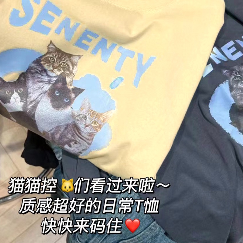 Áo Thun 100% Cotton Tay Ngắn Cổ Tròn In Họa Tiết Phong Cách Hàn Quốc Cho Nữ