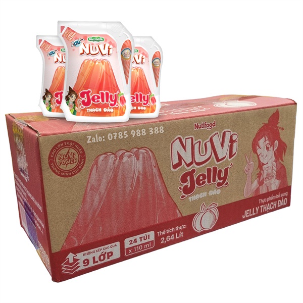 [Thùng 24 túi x 110ml] Jelly NuVi Thạch Đào túi 110ml