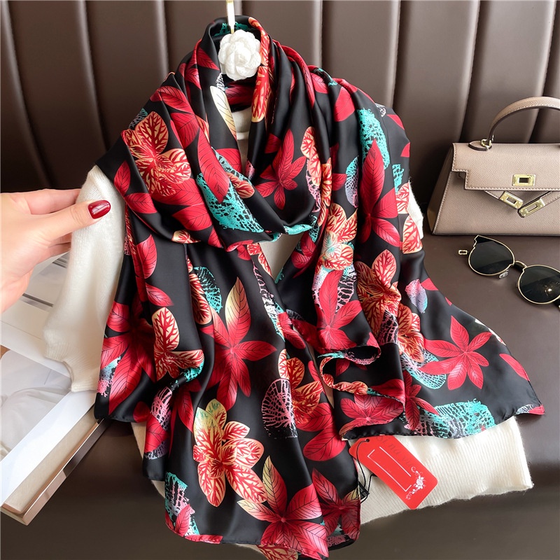 Khăn Choàng Lụa Chống Nắng Kích Thước Lớn 180 * 90CM In Họa Tiết Hoa Màu Gradient Thanh Lịch Cho Nữ