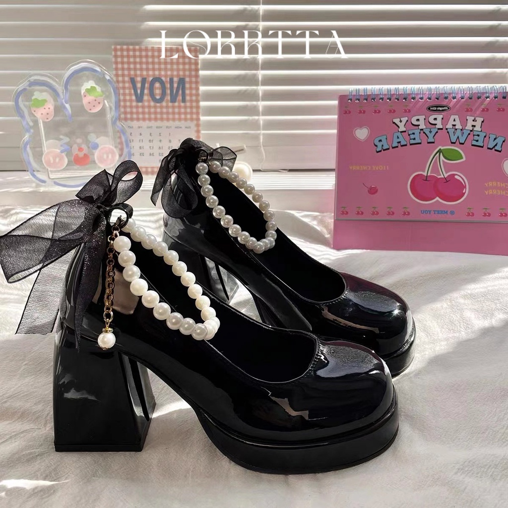 LORRTTA giày cao gót nữ giày nữ lolita giày Giày búp bê gót đại đính tinh thể 2023NEW 21Z23051904