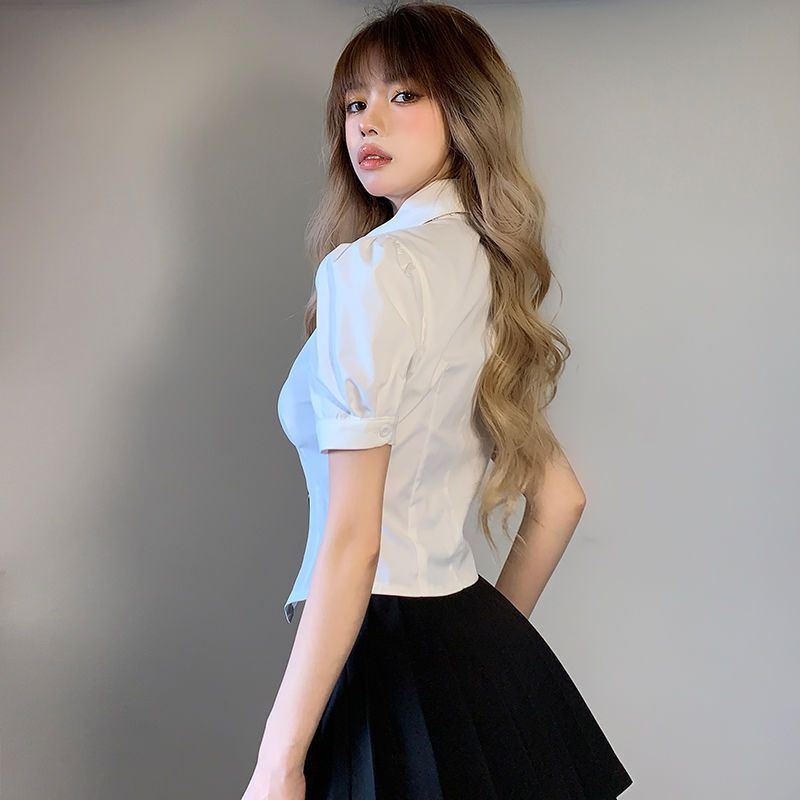 Áo Kiểu Tay Phồng Ngắn Cổ Chữ V Thiết Kế Không Đồng Đều Quyến Rũ Thời Trang Mùa Hè Cho Nữ