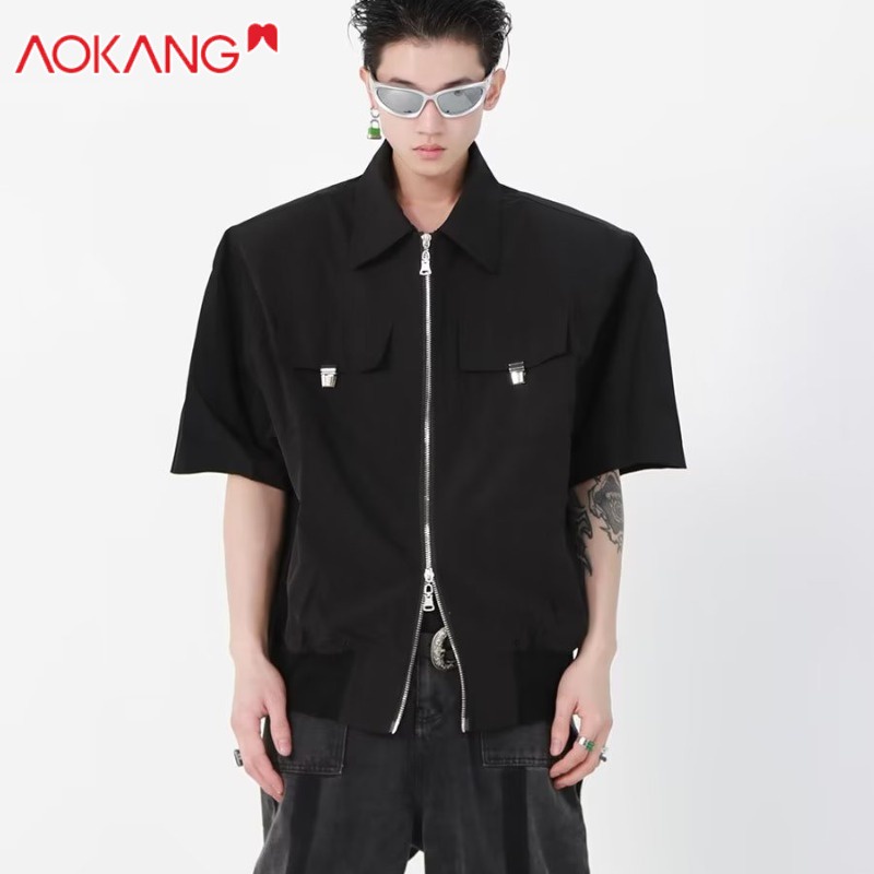 Aokang Áo Sơ Mi Tay Ngắn Phong Cách Retro Thời Trang Mùa Hè Cho Nam