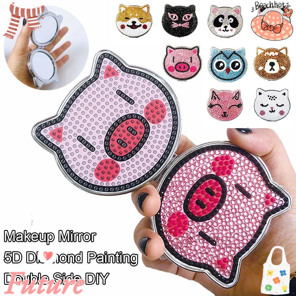 Gương Trang Điểm Thêu Chữ Thập Tự Làm Hình Mèo Hai Mặt Có Thể Gập Lại