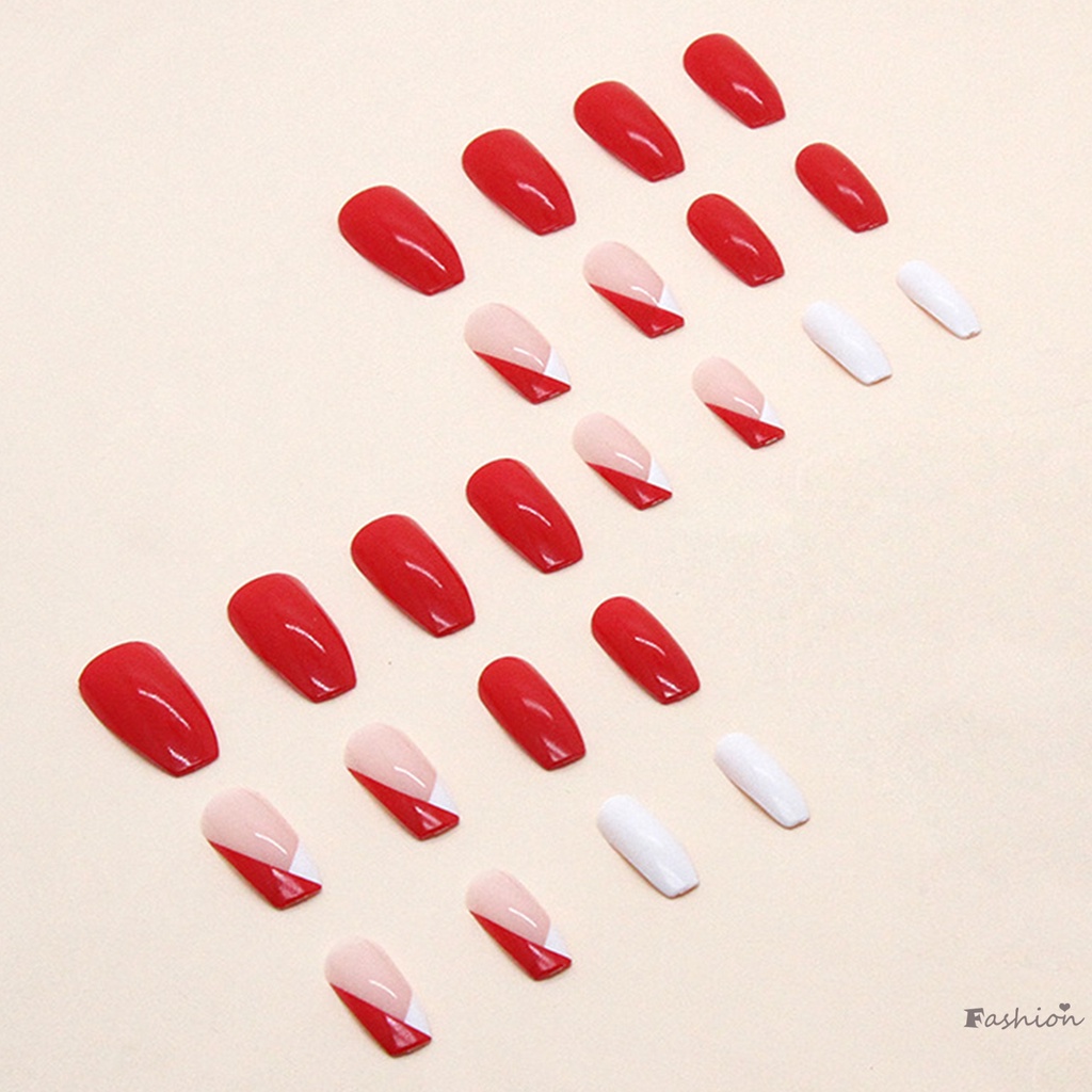 Móng Tay Giả Màu Trắng Và Đỏ Không Đau Không Dễ Vỡ Phong Cách Pháp