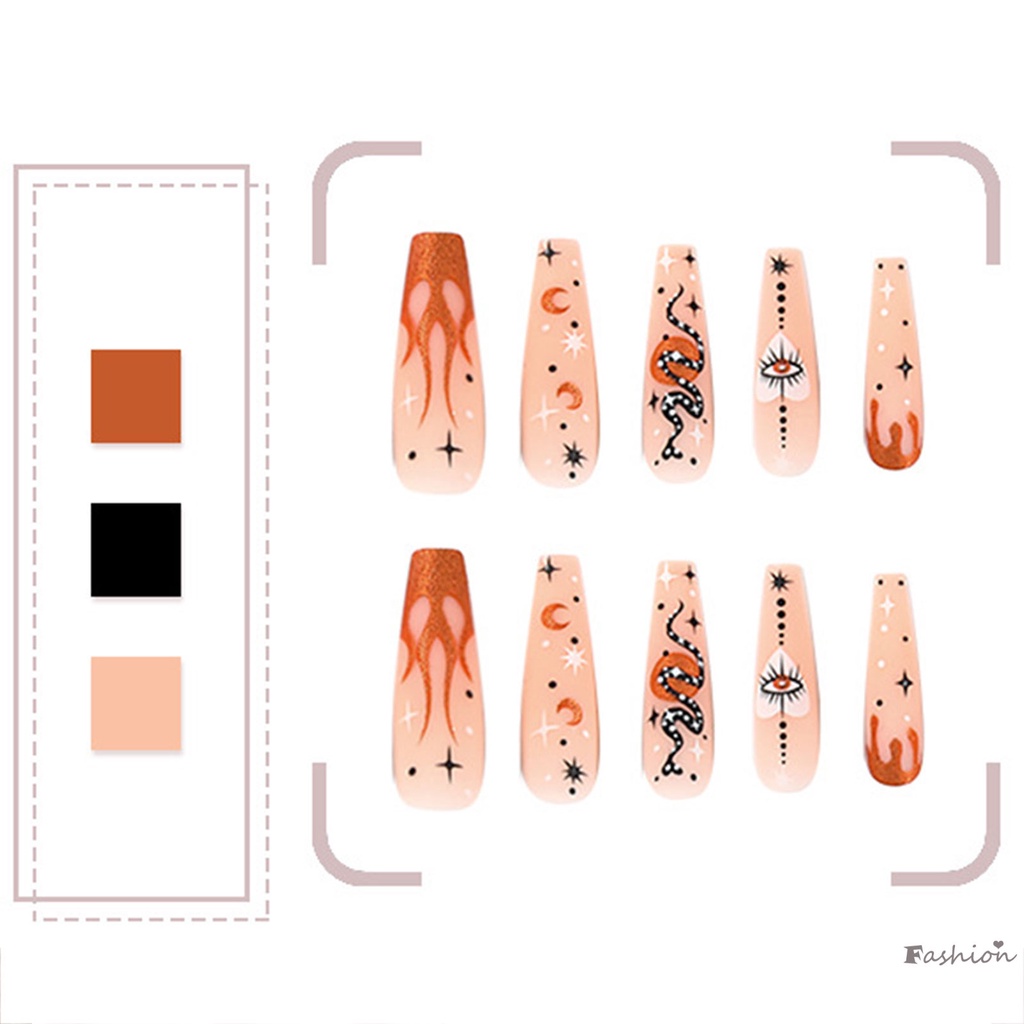 Bộ Móng Tay Giả Họa Tiết Trăng Sao Với Độ Dày Radian Và Họa Tiết Da Rắn