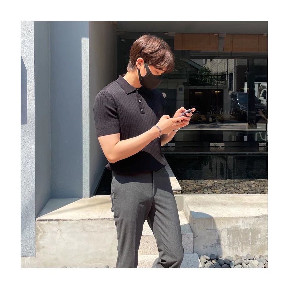 Áo Polo Nam Dệt Kim Slimfit Màu Trơn  Thiết Kế Đơn Giản Thời Trang Công Sở Cho Phong Cách Hàn Quốc