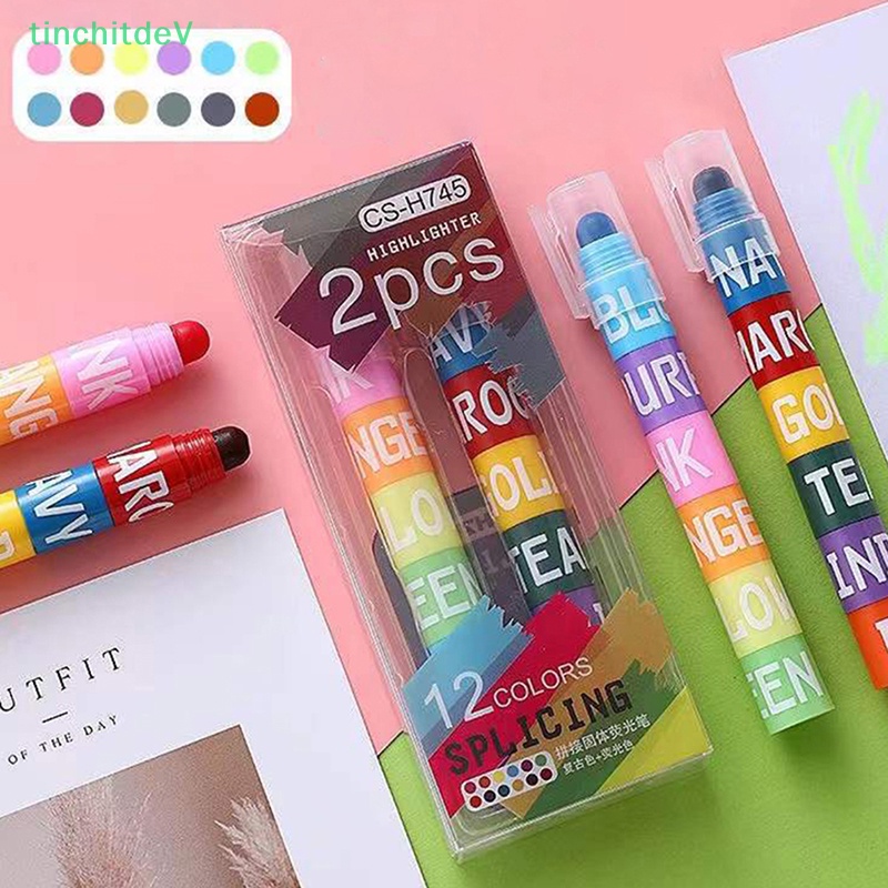[TinchitdeV] Bút Đánh Dấu Đường Chỉ Màu Trơn Sáng Tạo Cao 12 Màu Cổ Điển [Mới]