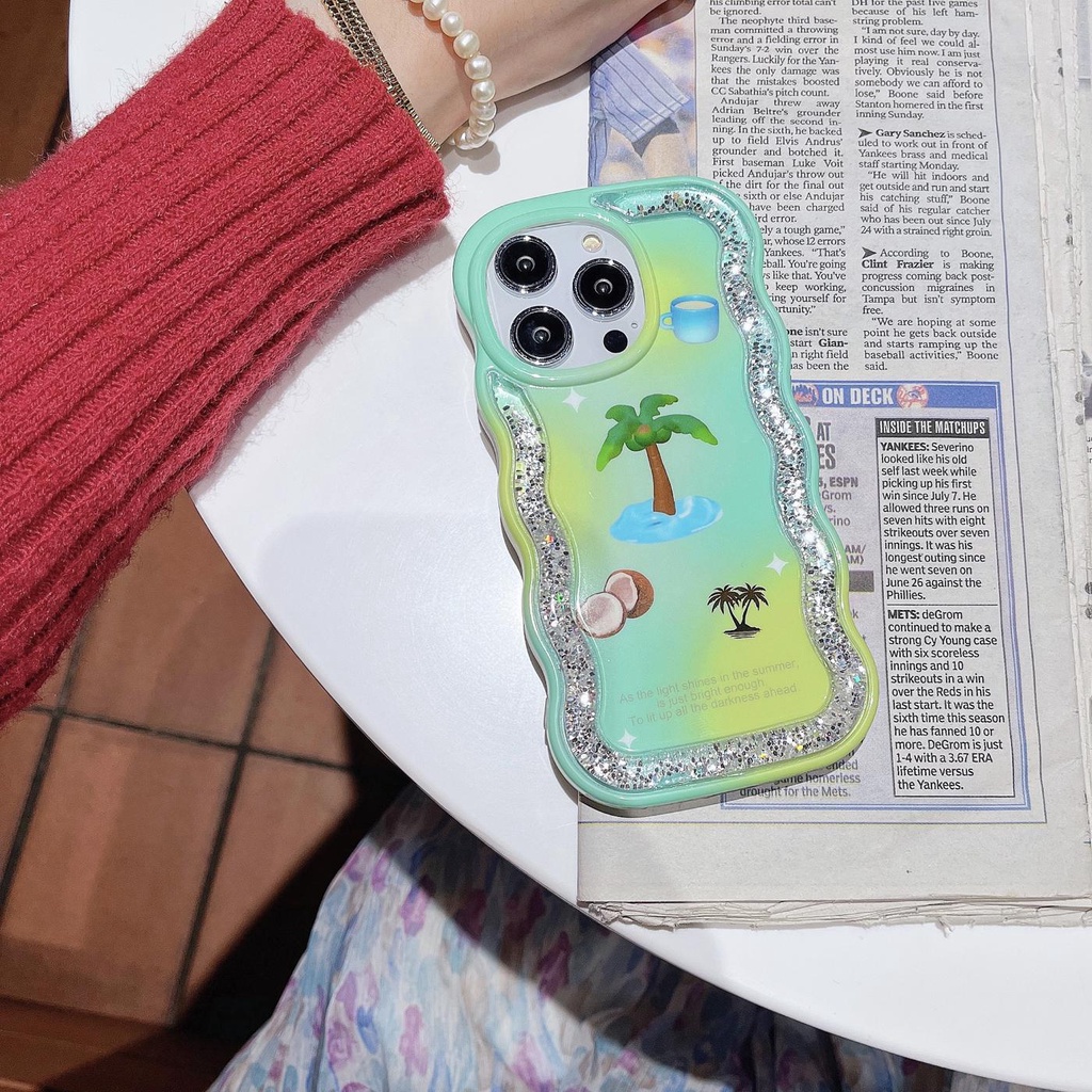 Ốp Điện Thoại TPU Dẻo Họa Tiết Cây Dừa Có Nước Kim Tuyến Lấp Lánh Chống Sốc Cho iPhone 12 13 14 Pro Max