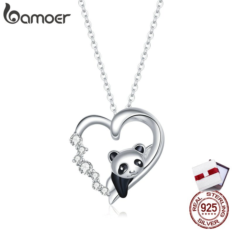 Dây chuyền BAMOER SCN453 bạc 925 mặt gấu trúc đính đá zircon có thể điều chỉnh độ dài dây 45cm thời trang cho phái nữ