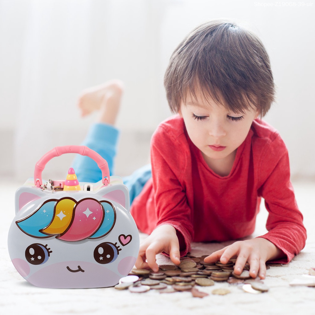 Hộp Sắt Đựng Tiền Tiết Kiệm Hình Kỳ Lân 14.3x13x8cm