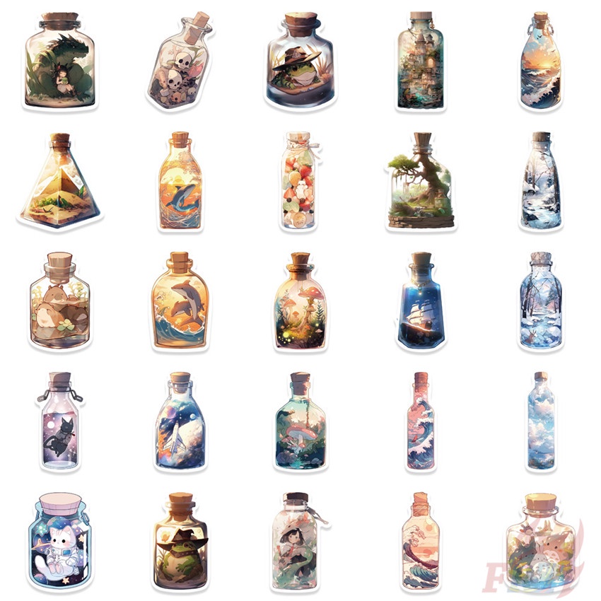 ❉ Sticker Dán Trang Trí Bình Nước Thế Giới Nghệ Thuật 01 ❉ Bộ 50 Sticker Chống Thấm Nước Họa Tiết Doodle Hợp Thời Trang