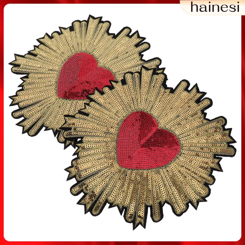 Bộ 2 Miếng Vá Trang Trí Áo Khoác Hình Trái Tim Đính Kim Sa Lấp Lánh