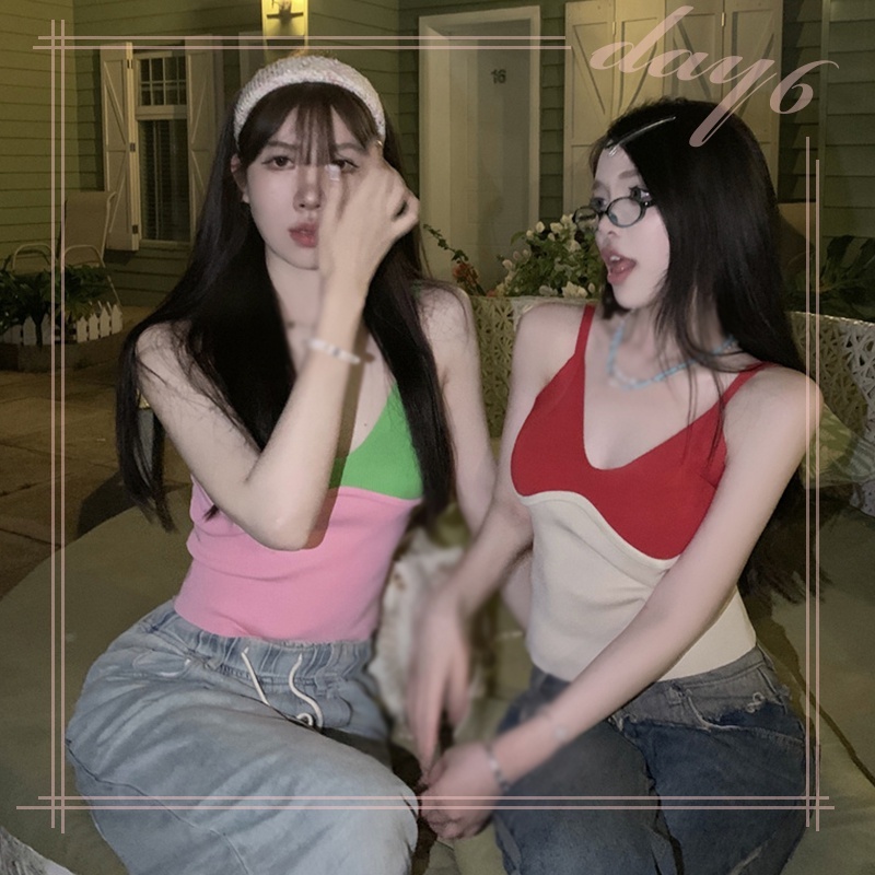 Áo Dệt Kim Sát Nách Cổ Chữ V Thời Trang Mùa Hè Phong Cách Hàn Quốc Cho Nữ