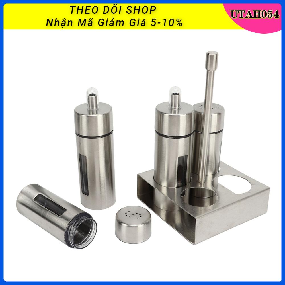 Utah054 Dầu Muối Cruet Set 304 Thép Không Gỉ Giấm Chai Pepper Shaker với Đế cho Nhà Bếp Hàng