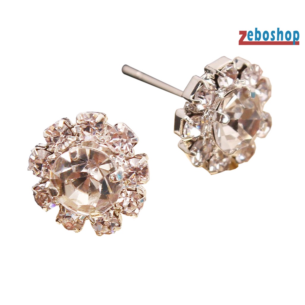 1 Đôi Bông Tai Hợp Kim Hình Hoa Đính Đá Trang Nhã Dành Cho Nữ