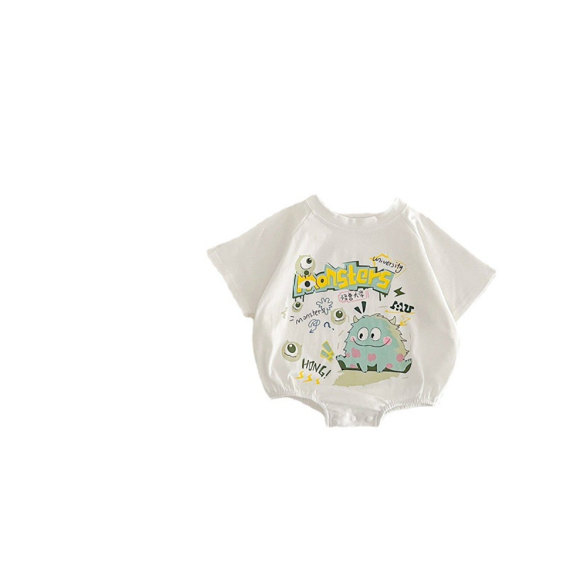 Pinpoo Bộ Áo Liền Quần Tay Ngắn Vải Cotton In Hình Quái Vật Nhỏ Dễ Thương Cho Bé Sơ