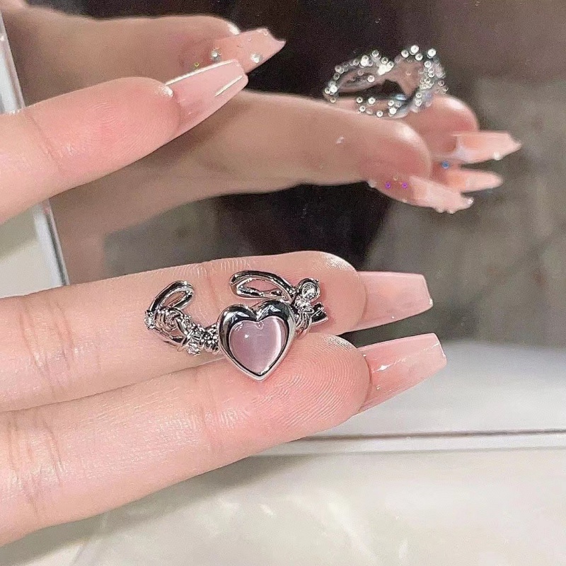 Thorn Cat's Eye Stone Zircon Ring for Girls, New and Popular Design, Pink Love, Sweet and Cool Style, Fashionable Temperament, Versatile Ring for Women